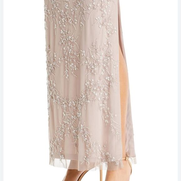 Aidan Mattox V-Neck Thigh High Side Slit Blouson Beaded Sheath Dress Size 10 NWT - Picture 3 of 15